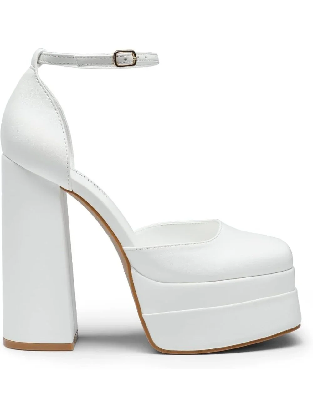 Dream Pairs Women's White Square Closed Toe Ankle Strap High Platform Heels